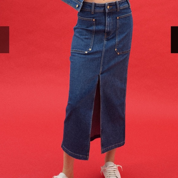 Zara NWT Denim Long Skirt size Large - Picture 5 of 13